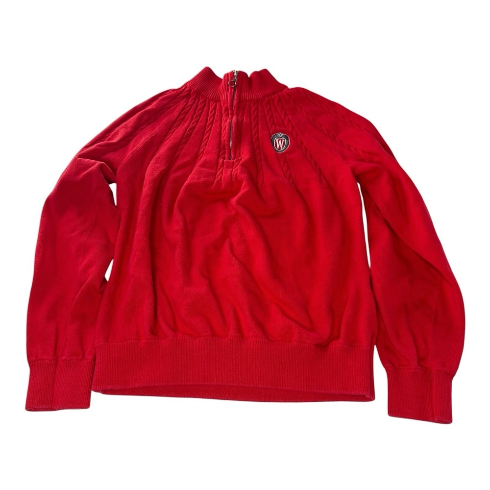 Kate Lord Red Cable Knit Quarter Zip Sweater Womens Large Golf Casual Cotton